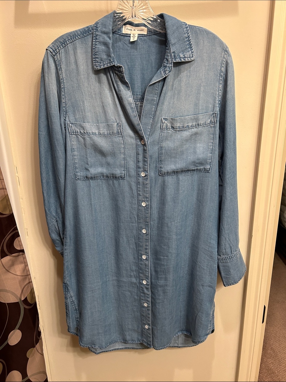 cloth & stone Light Wash Denim Button-Front Shirt Dress